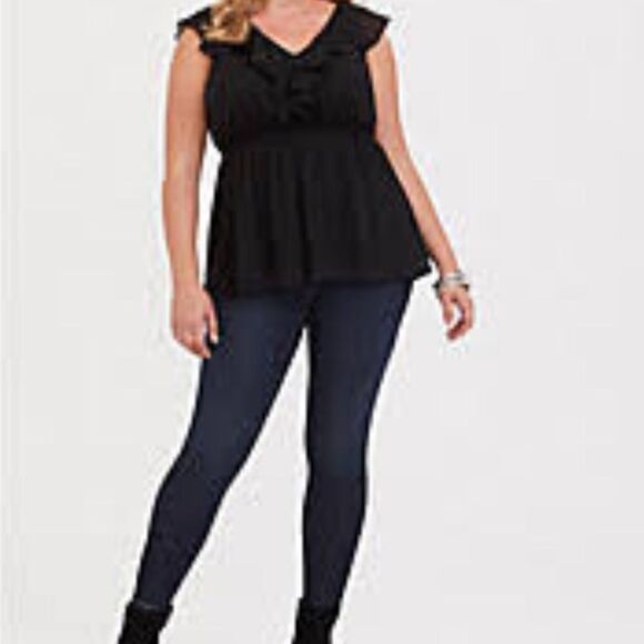 Torrid Ruffle Chiffon Babydoll Tank Top Black 5X - Picture 3 of 9
